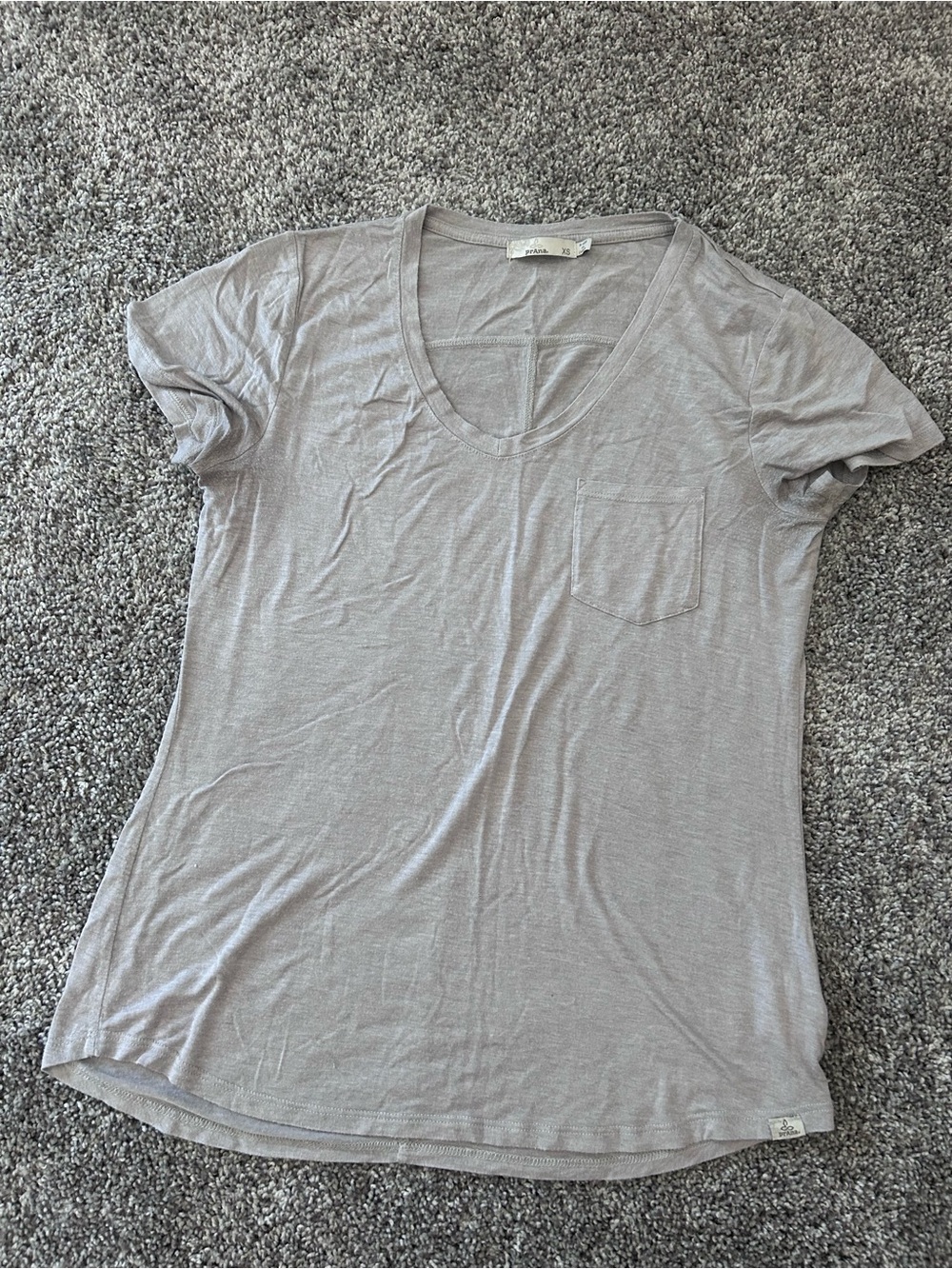 Prana Soft V-Neck Pocket Tee in Light Gray